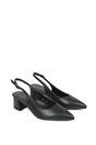 Black XY LONDON Black 'Devon' Court Shoe Block Heels With Slingback, Image 3 of 6