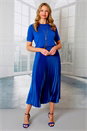 Royal Blue Julianna Satin Sunray Pleated Midi Dress, Image 1 of 4