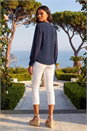 Navy  Chiffon Sleeve V-Neck Pleated Top, Image 3 of 4