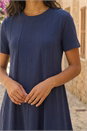 Navy  Cotton Panelled Swing Stretch Dress, Image 4 of 4