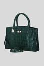 Green Real Leather Structured Handbag with Detachable Strap, Image 2 of 4