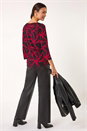 Red Floral Print Contrast Trim Top, Image 3 of 5