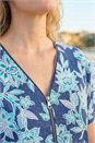Blue Floral Print Zip Detail Top, Image 4 of 4