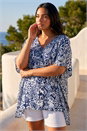 Navy  Curve Ikat Print Asymmetric Blouse, Image 3 of 4