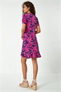 Fuchsia Floral Print Stretch Jersey Tea Dress, Image 3 of 6