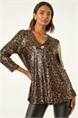 Gold Metallic Animal Print Tunic Top, Image 1 of 5