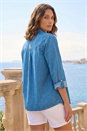 Denim Petite Pintuck Button Up Blouse, Image 3 of 4