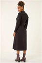 Black Ribbed Knit High Neck Midi Dress, Image 3 of 5