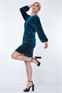 Teal Split Sleeve Velvet Mini Dress, Image 2 of 5