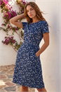 Navy Petite Ditsy Floral Pocket Stretch Dress, Image 1 of 4