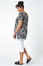 Black Curve Swirl Print Stretch Top, Image 1 of 5