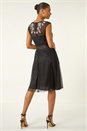 Black Embroidered Tie Waist Midi Dress, Image 4 of 6