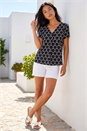 Black Petite Abstract V-Neck Stretch Top, Image 2 of 4