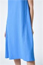 Light Blue Textured Stretch Sleeveless Midi Dress, Image 5 of 5