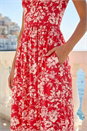 Red Floral Print Stretch Midi Dress, Image 4 of 4
