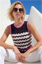 Navy  Sequin Wave Detail Knit Top, Image 2 of 4