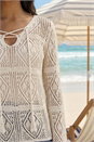 Ivory  Crochet Tie Front  V-Neck Tunic Top, Image 4 of 4
