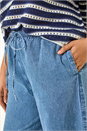 Light Blue  Curve Tie Waist Denim Wide Leg Trouser, Image 5 of 5