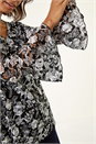 Black Floral Print V-Neck Stretch Lace Top, Image 6 of 6