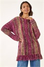 Maroon Fluffy Tassel Hem Knit Jumper , Image 1 of 5