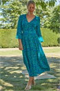 Turquoise Abstract Animal Print Button Detail Midi Dress, Image 1 of 4