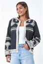 Black Cotton Blend Aztec Fringe Detail Jacket, Image 1 of 7
