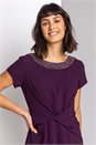 Plum Embellished Twist Waist Stretch Ruched Dress, Image 4 of 4