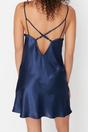 Navy Cowl Neck Back Detail Satin Strappy Mini Nightdress, Image 3 of 3