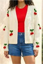 Ivory Crochet Cherry Knit Cardigan , Image 1 of 4