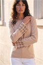 Beige Hotfix Sleeve Knit Jumper, Image 1 of 4