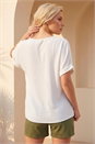 White Petite Zip Front V-Neck Top , Image 3 of 4