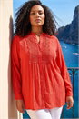 Red Curve Lace Trim Pintuck Blouse, Image 1 of 4