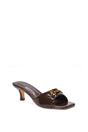 Brown XY LONDON Brown 'Toni' Square Toe Mule Heeled Sandals With Decorative Buckle, Image 2 of 6