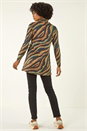 Tan Abstract Print Cowl Neck Stretch Top, Image 3 of 5