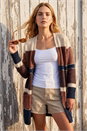 Brown Colour Block Longline Knit Cardigan, Image 1 of 4
