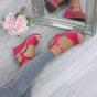 Fuchsia High Wedge Heel Ankle Strap Cork Sandals, Image 5 of 6