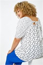 White Curve Spot Print Tie Detail Top, Image 1 of 5