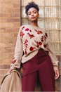 Taupe Floral Crew Neck Knit Jumper, Image 7 of 7