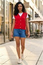 Red Shell Button Front Knit Vest, Image 1 of 4