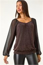 Black Sparkly Chiffon Sleeve Top, Image 1 of 5