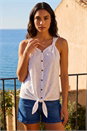 Ivory  Broderie Tie Front Button Top, Image 1 of 4