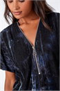 Blue Abstract Print Zip Front V-Neck T-Shirt , Image 5 of 5