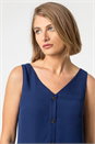 Blue V-Neck Button Front Sleeveless Top, Image 4 of 4