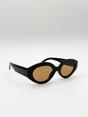 Black Retro Small Oval Sunglasses Black Brown, Image 6 of 7