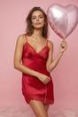 Red WOVCOR Red Lace Detail Satin Strappy Nightdress with Soft Touch Finish, Image 1 of 3
