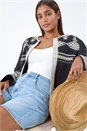 Black Cotton Blend Aztec Fringe Detail Jacket, Image 4 of 7
