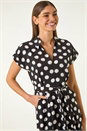 Black Polka Dot Belted Midi Dress, Image 4 of 5