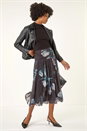 Black Floral Print Mesh Layered Skirt, Image 3 of 5