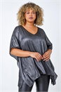 Silver Curve Shimmer V-Neck Overlay Top, Image 4 of 5