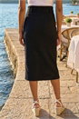 Black Textured Belted Pencil Skirt, Image 3 of 4